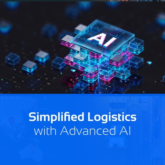 Digital graphic with highlighted AI, representing the integration of advanced artificial intelligence in the simplification of Del Bravo's logistics processes