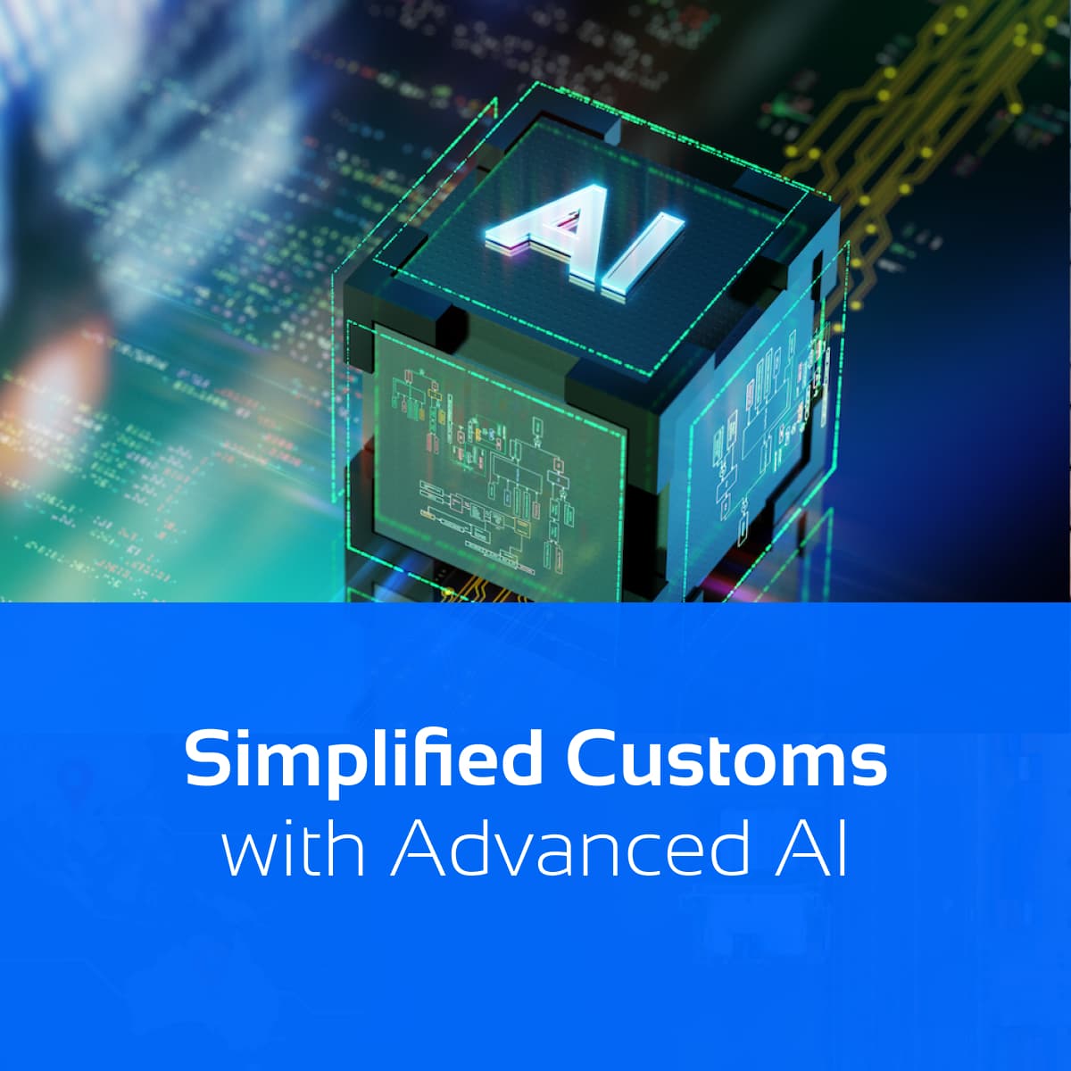 Representation of artificial intelligence applied in customs, highlighting how Del Bravo simplifies customs processes with advanced AI