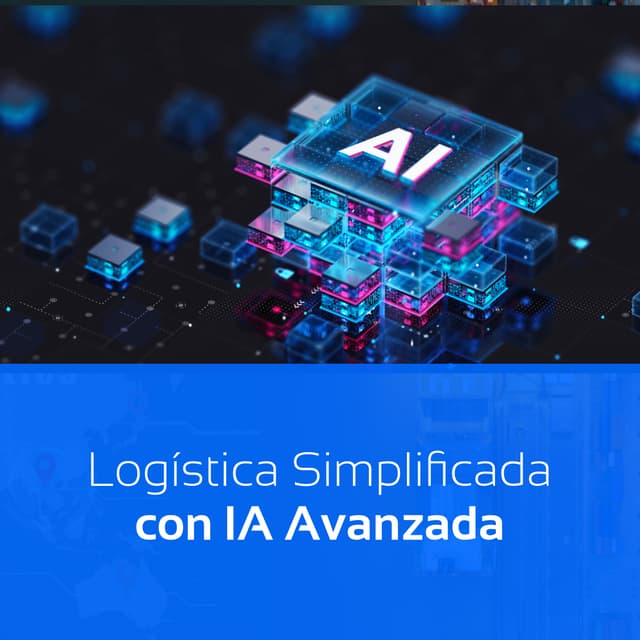 Gráfico digital con IA destacada, representando la integración de inteligencia artificial avanzada en la simplificación de procesos logísticos de Del Bravo