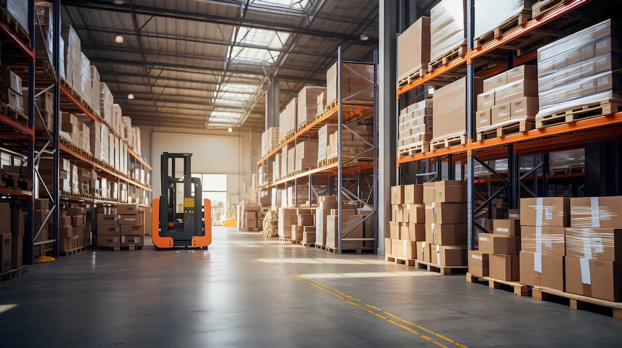 Organized warehouse with shelves full of products, representing the efficiency and space optimization in Del Bravo's operations